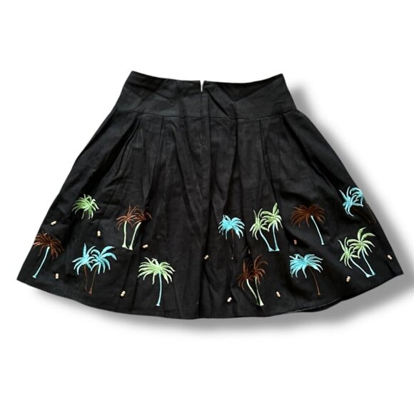 Vintage Carole Little Black Embroidered Palm Tree Skirt Women's Size 8 Linen - Picture 2 of 15
